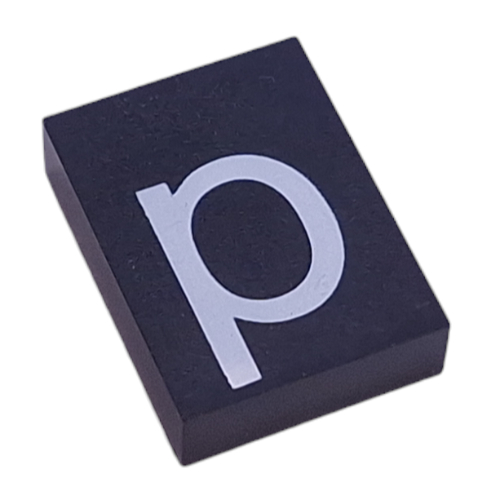 Lego Modulex Tile 3 x 4 with White 'p' Print, without Internal Supports / Modulex Black
