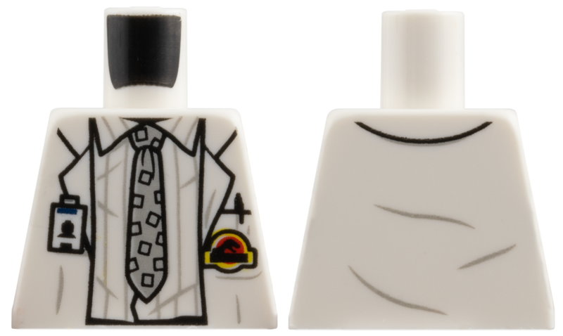 Lego Torso Lab Coat with Striped Shirt, Tie, ID Badge, and Jurassic Park Logo Pattern / White