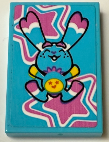 Lego Tile 2 x 3 with Bunchu Bunny with Yellow Hands, Smiley Face on Stomach, and Dark Pink and White Stars Pattern (Sticker) - Set 71461