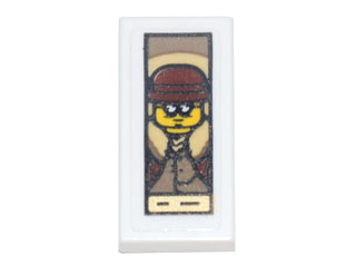 Lego Tile 1 x 2 with Portrait of Male Minifigure with Bowler Hat and Glasses Pattern (Sticker) - Set 71741 / White