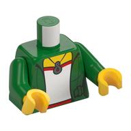 Lego Torso Jacket Open over Red and Light Green Top with Necklace Print, Green Arms, Yellow Hands