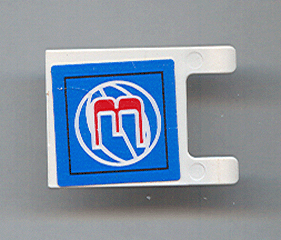 Lego Flag 2 x 2 Square with Flat Edge with Red Number 3 and White Wire Frame Basketball on Blue Background Pattern (Sticker) - Sets 3432 / 3433 / White