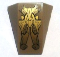 Lego Wedge 4 x 4 Triple Curved No Studs with Gold Armor Plates Pattern (Sticker) - Set 6869 / Dark Tan