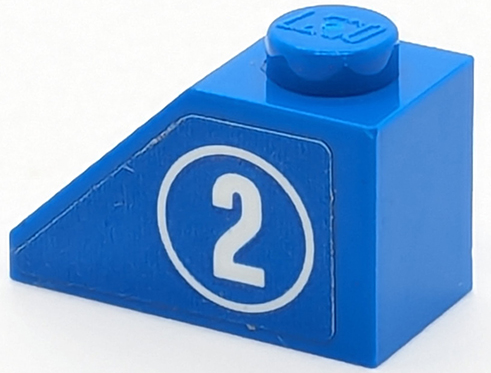 Lego Slope 45 2 x 1 with White Number 2 in Circle Pattern Model Right Side (Sticker) - Set 40347 / Blue