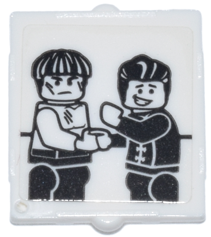 Lego Glass for Window 1 x 2 x 2 Flat Front with Minifigures Shaking Hands Pattern (Sticker) - Set 70657