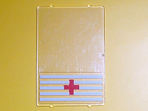 Lego Glass for Window 1 x 4 x 5 with 5 White Stripes and Red Cross Pattern (Sticker) - Set 6380