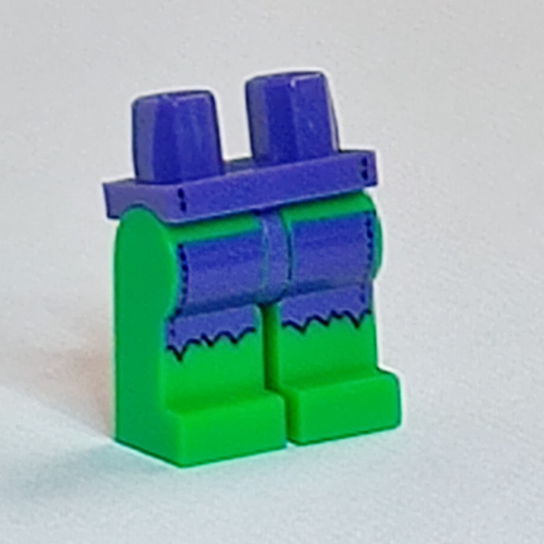 Lego Hips and Bright Green Legs with Torn Purple Shorts, Black Markings Print / Dark Purple