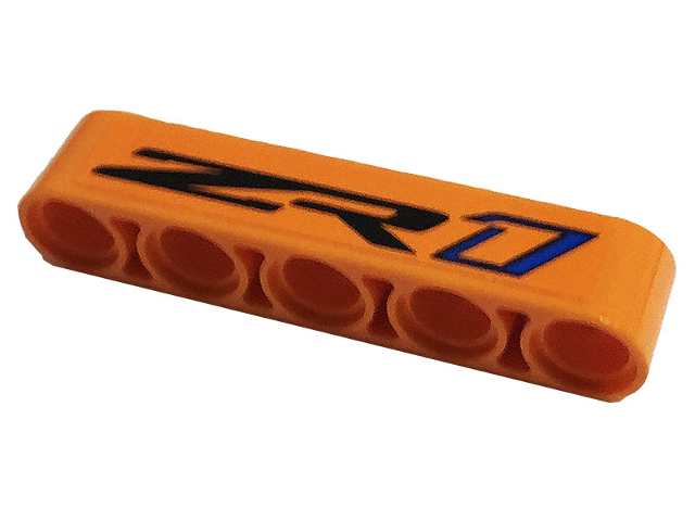 Lego Technic, Liftarm Thick 1 x 5 with Black and Blue 'ZR1' Pattern (Sticker) - Set 42093 / Orange