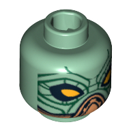 Lego Minifig Head Embo, Dual Sided, Large Yellow Eyes / Black Lines Print [Blocked Open Stud] / Sand Green