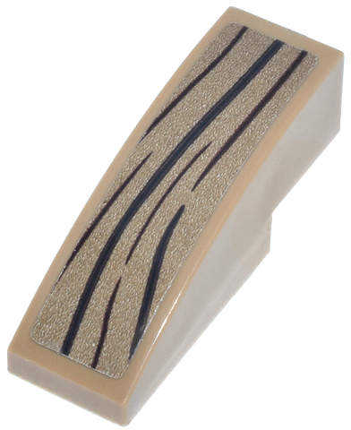 Lego Slope, Curved 3 x 1 with Dark Brown Wood Grain with Straight Lines Pattern Model Right Side (Sticker) - Set 76341 / Dark Tan
