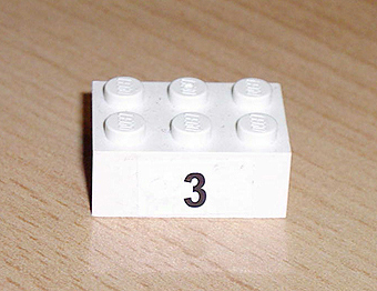 Lego Brick 2 x 3 with Black '3' Pattern (Sticker) - Set 8389