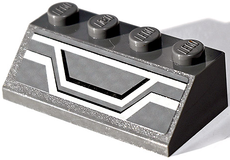 Lego Slope 45 2 x 4 with Light Bluish Gray and Black Lines (Front Air Grille) on Dark Bluish Gray Background Pattern (Sticker) - Set 75025 / Dark Bluish Gray