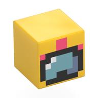 Lego Minifig Head Special, Cube with Pixelated Diver Goggles, Black Border, Coral Snorkel Print / Yellow