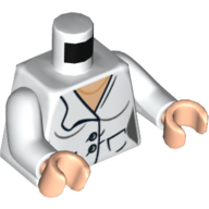 Lego Torso Lab Coat with 2 Pockets, Buttons and Gold Necklace Print, White Arms, Light Nougat Hands / White