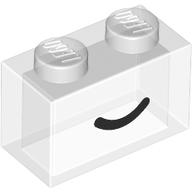 Lego Brick 1 x 2 with Black Curved Line / Smile Print / Trans-Clear