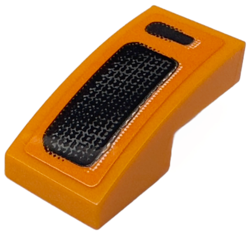 Lego Slope, Curved 2 x 1 x 2/3 with Black and Silver Air Intake Grilles Pattern Model Right Side (Sticker) - Set 76918 / Orange