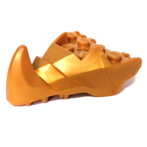 Lego Creature Body Part, Dragon Head Lower Jaw with 6 Studs on Top, Spike, Teeth [Plain] / Pearl Gold