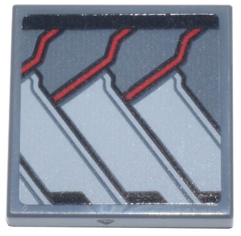 Lego Tile 2 x 2 with Black, Red, and Light Bluish Gray Panels and Stripes (Falcon Armor Wings) Pattern Model Left Side (Sticker) - Set 76269 / Dark Bluish Gray