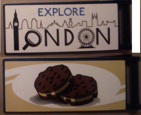 Lego Flag 7 x 3 with Bar Handle with 'EXPLORE LONDON' / Biscuits Pattern Model Right Side (Stickers) - Set 10258