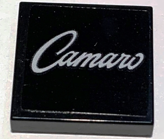 Lego Tile 2 x 2 with Silver 'Camaro' Pattern (Sticker) - Set 10304 / Black