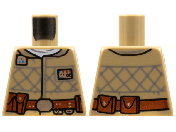 Lego Torso SW Coat, Silver Badge with Red and Blue Trim, Dark Bluish Gray Mesh, Reddish Brown Belt Pattern / Dark Tan
