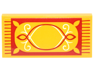 Lego Tile 2 x 4 with Rug with Red Fringe and Border and Red and White Scrollwork Pattern (Sticker) - Set 41182