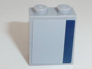Lego Brick 1 x 2 x 2 with Inside Stud Holder with Dark Blue Stripe on Light Bluish Gray Background Pattern on Both Sides (Stickers) - Set 8128 / Light Bluish Gray