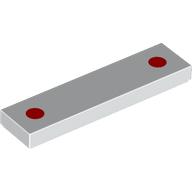Lego Tile 1 x 4 with Two Red Dots Print / White