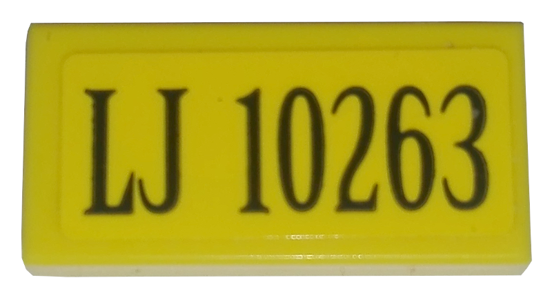 Lego Tile 1 x 2 with 'LJ 10263' Pattern (Sticker) - Set 10263 / Yellow