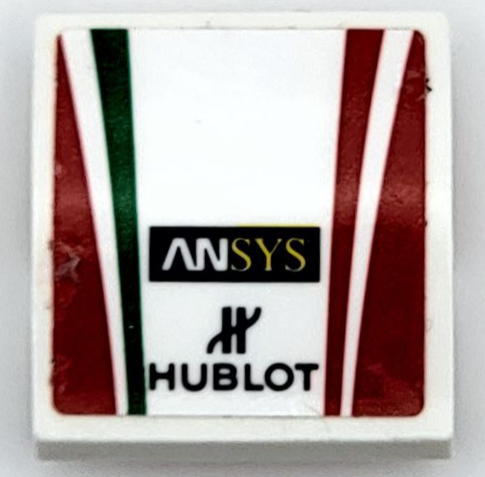 Lego Slope, Curved 2 x 2 x 2/3 with Black 'ANSYS' and 'HUBLOT', Red and Green Stripes Pattern (Sticker) - Set 75889