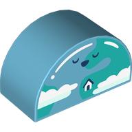 Lego Duplo Brick 2 x 4 x 2 Curved Top with Earth, Face, and House Print / Medium Azure