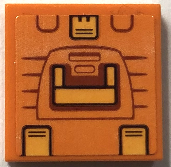 Lego Tile 2 x 2 with Container Lid with Bright Light Orange Handle and Hinges and Dark Orange Lines Pattern (Sticker) - Set 41717 / Orange