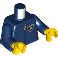 Lego Torso, Racing Suit, Lamborghini Badge, Zipper print, Dark Blue Arms, Yellow Hands / Dark Blue