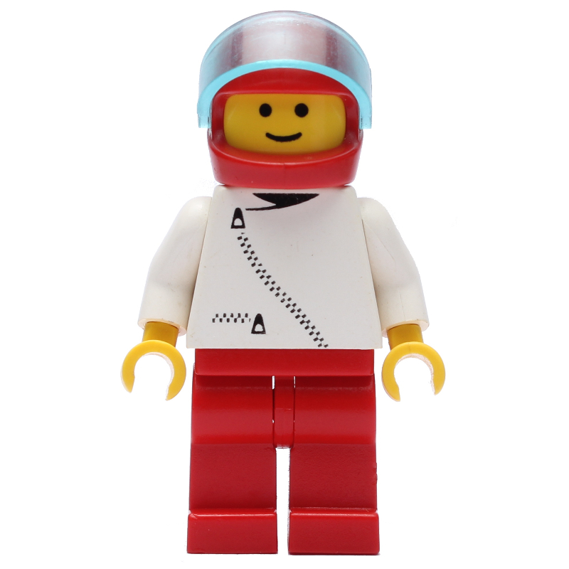 Lego Man, White Jacket with Zipper, Red Legs, Red Helmet with Visor