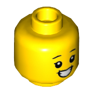 Lego Minifig Head Child, Smile, Open Mouth Teeth / Closed Eyes print / Yellow