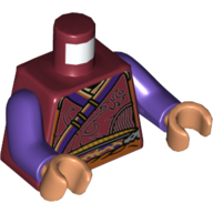 Lego Torso Robes, Dark Purple Trim, Ornate Belt Print, Dark Purple Arms, Nougat Hands / Dark Red