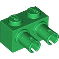 Lego Brick Special 1 x 2 with 2 Pins, Round Pin Holes / Green