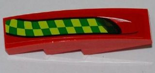 Lego Slope, Curved 4 x 1 with Lime and Green Checkered Stripe Pattern Model Left Side (Sticker) - Set 7967