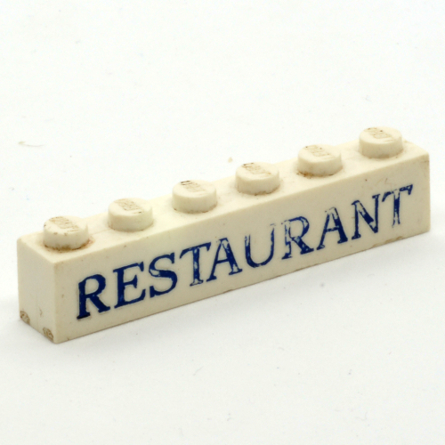 Lego Brick 1 x 6 with 'RESTAURANT' Serif Blue Print