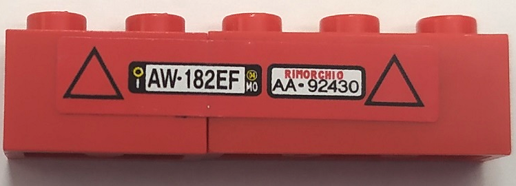 Lego Stickered Assembly 5 x 1 x 1 with Licence Plates 'AW 182EF', 'AA 92430' and 2 Black Triangles Pattern (Sticker) - Set 8153