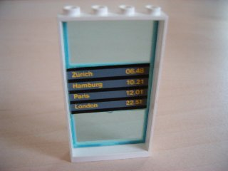 Lego Window 1 x 4 x 6 with 3 Panes with Fixed Trans-Light Blue Glass with Train Schedule Pattern Inside (Sticker) - Set 4532
