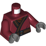 Lego Torso Kimono with Brown Belt and Reddish Brown Fur Print, Dark Red Arms, Dark Bluish Gray Hands / Dark Red
