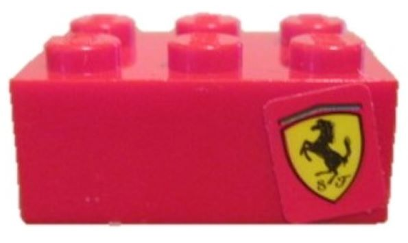 Lego Brick 2 x 3 with Ferrari Logo Pattern Model Right Side (Sticker) - Set 8671 / Red