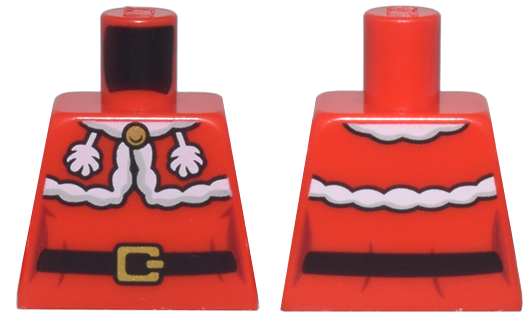 Lego Torso Female Dress with White Fur Trim, Collar, and Tassels, Black Belt with Gold Buckle, Dark Red Creases Pattern / Red