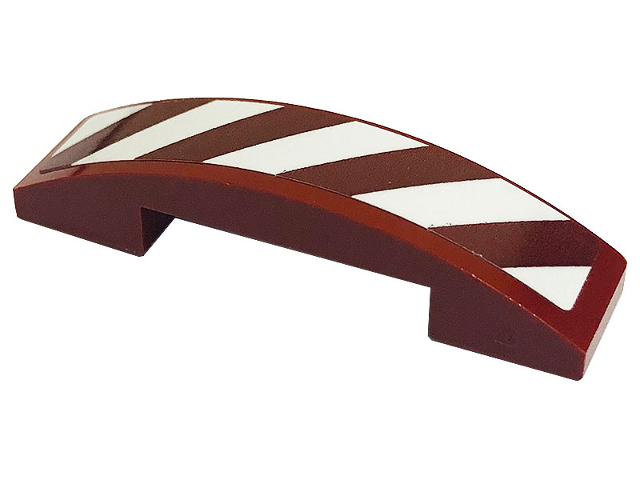 Lego Slope, Curved 4 x 1 x 2/3 Double with Dark Red and White Danger Stripes Pattern (Sticker) - Set 60316 / Dark Red