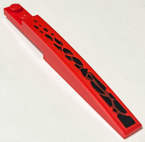 Lego Slope, Curved 10 x 1 with Black Dragon Scales Pattern Model Right Side (Sticker) - Set 71753 / Red