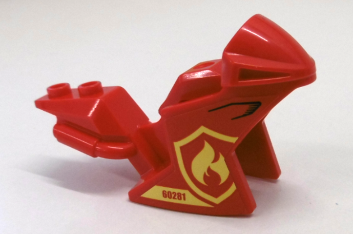 Lego Motorcycle Fairing, Racing (Sport) Bike with '60281' and Fire Logo Badge Pattern on Both Sides (Stickers) - Set 60281 / Red