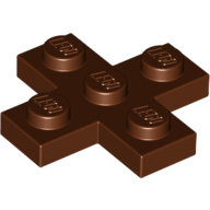 Lego Plate 3 x 3 Cross / Reddish Brown