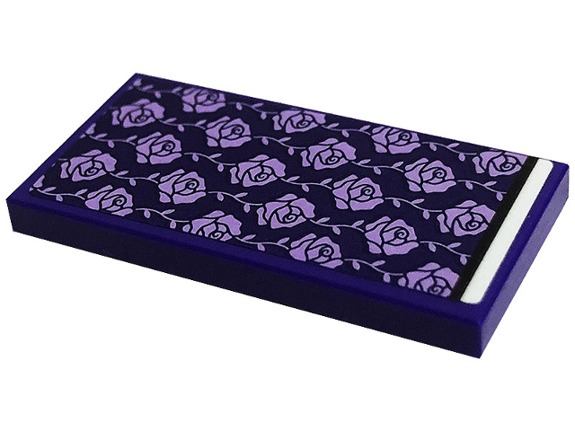 Lego Tile 2 x 4 with Blanket with Lavender Roses Pattern (Sticker) - Set 43196 / Dark Purple