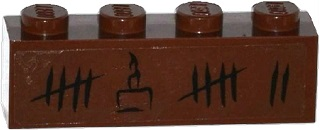 Lego Brick 1 x 4 with Tally Marks and Cake with Candle Pattern (Sticker) - Set 79008 / Reddish Brown